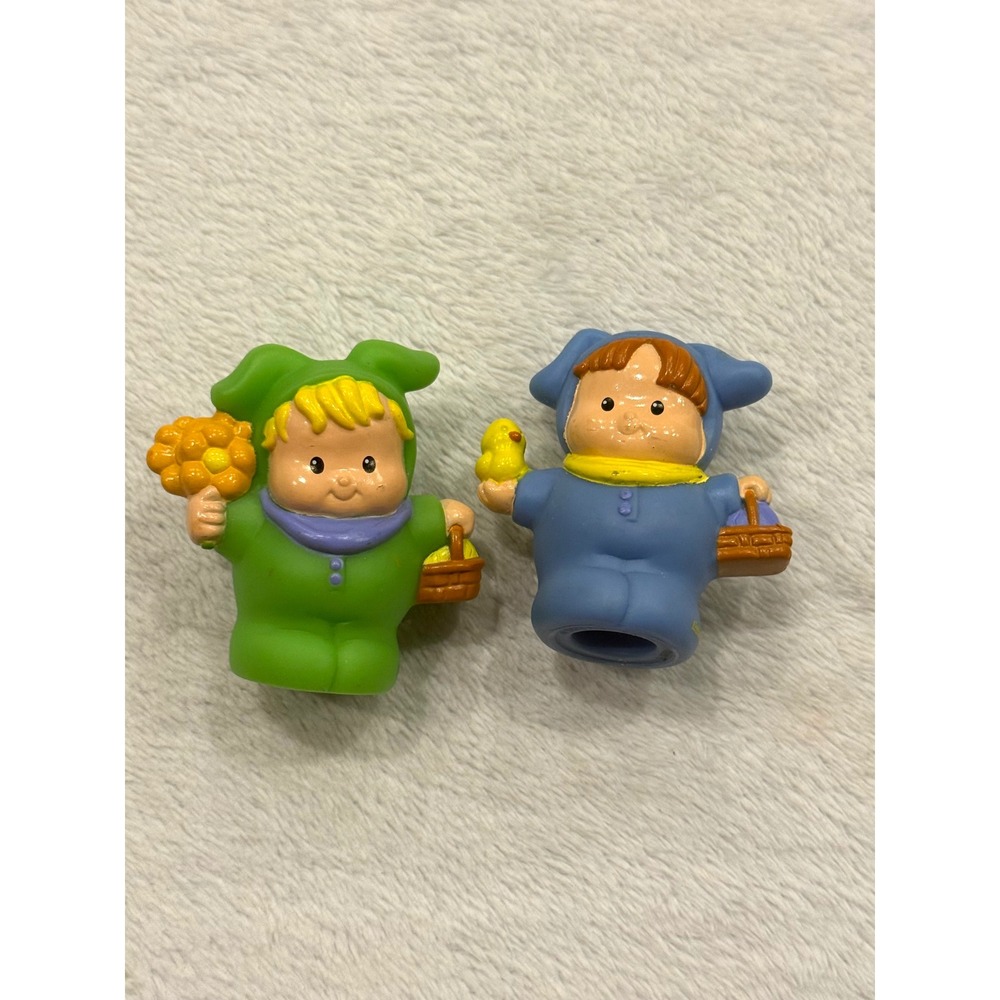 Fisher Price Little People Easter Bunny Suit Figures 2002 Mattel Green Blue Set